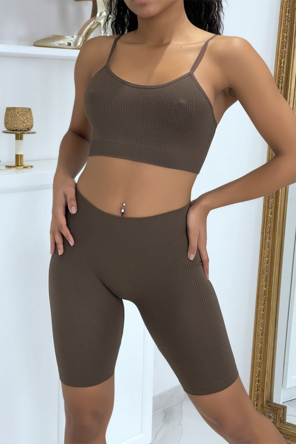 Ensemble moulant marron crop top - 2