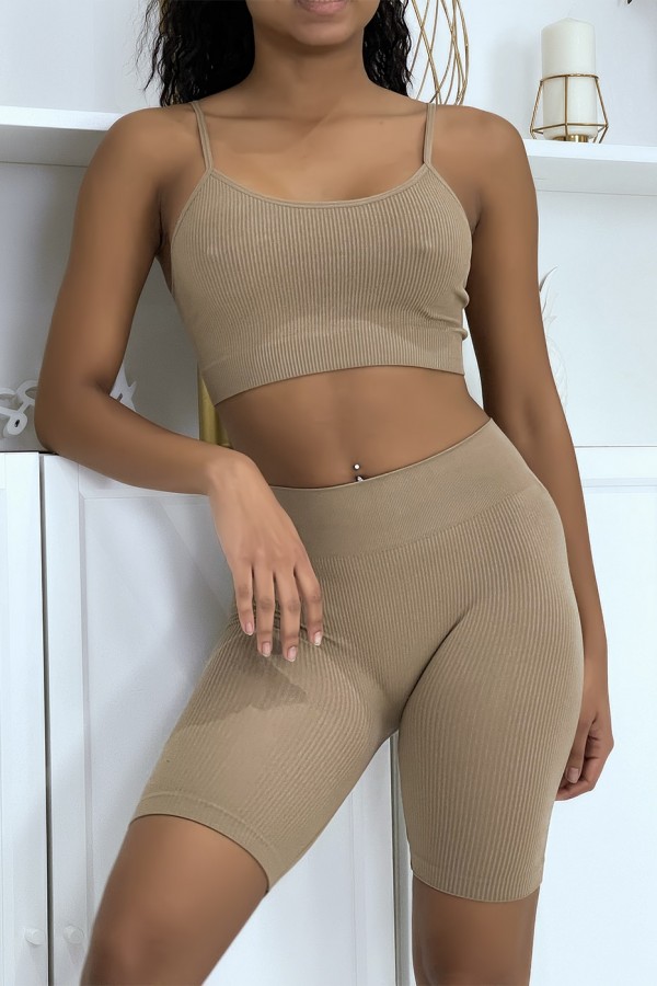 Ensemble moulant taupe crop top - 4