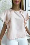 Blouse rose à volant avec trois boutons à l'épaules - 2