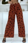 Pantalon palazzo plissé cognac avec motif - 1