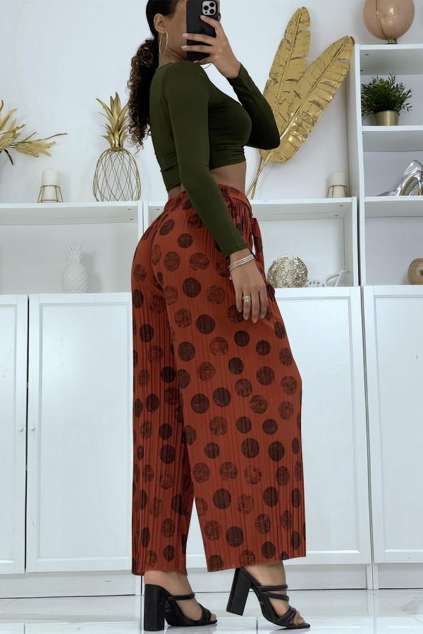 Pantalon palazzo plissé cognac avec motif - 3