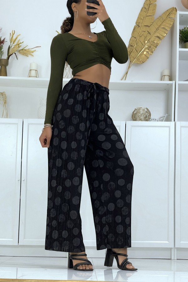 Pantalon palazzo plissé noir avec motif - 4