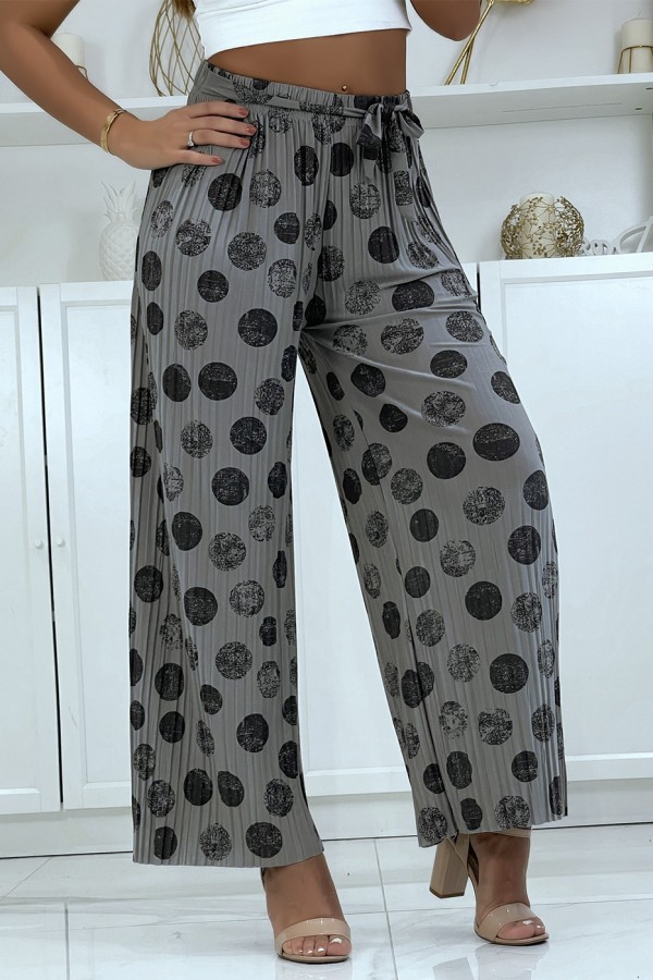 Pantalon palazzo plissé gris avec motif - 3