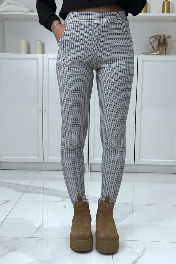 Pantalon slim blanc extensible à motif pied de poule - 1