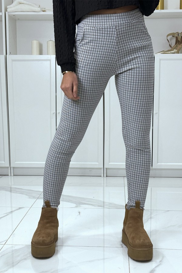 Pantalon slim blanc extensible à motif pied de poule - 2