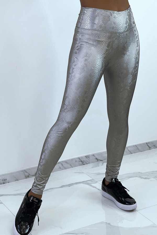 Legging gris argenté effet 3D motif Python - 2