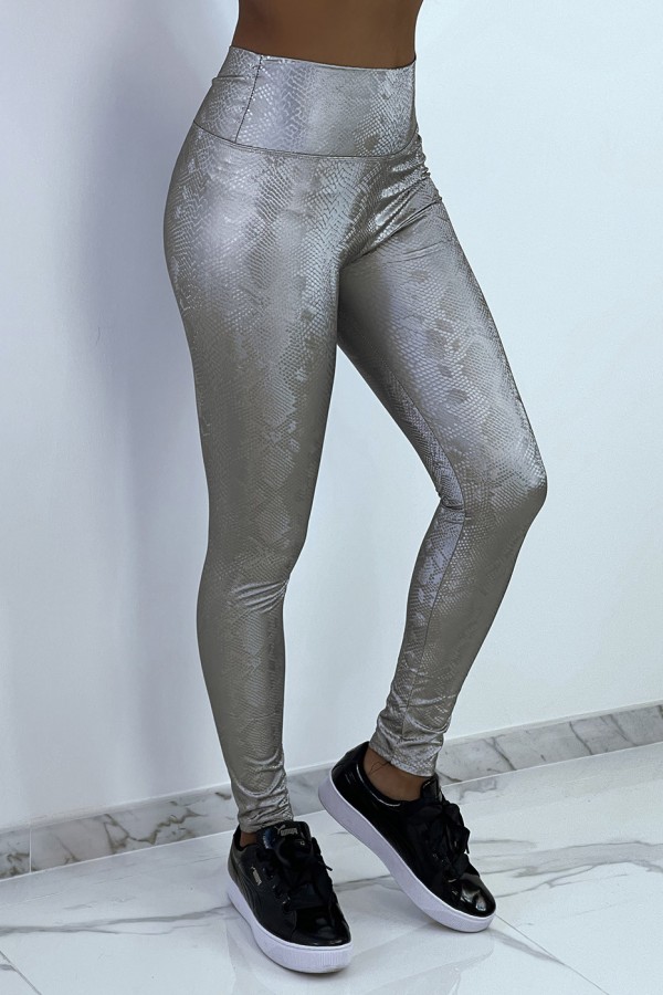 Legging gris argenté effet 3D motif Python - 3