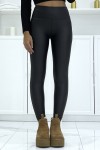 Legging noir en simili cuir molletonné et taille haute - 1