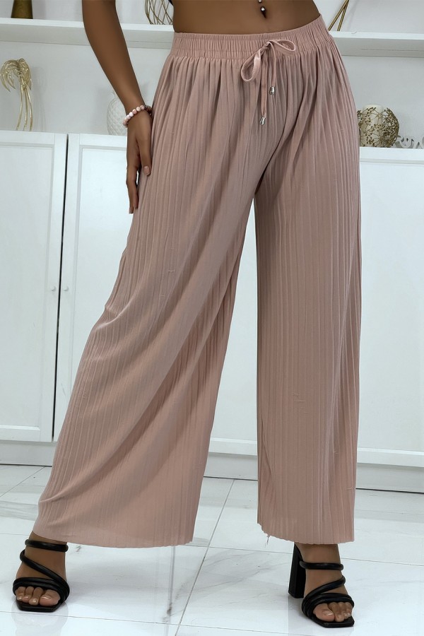 Pantalon palazzo plissé rose très tendance - 2