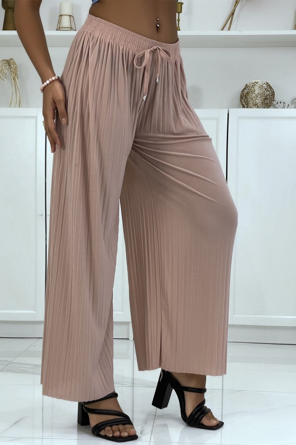 Pantalon palazzo plissé rose très tendance - 3