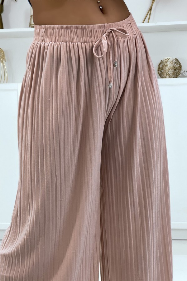 Pantalon palazzo plissé rose très tendance - 5