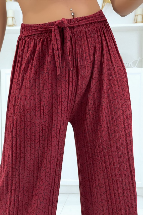 Pantalon plissé fluide bordeaux à motif marbre - 2