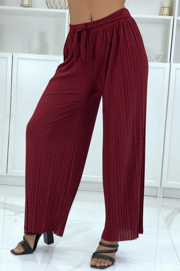 Pantalon plissé fluide bordeaux à motif marbre - 3