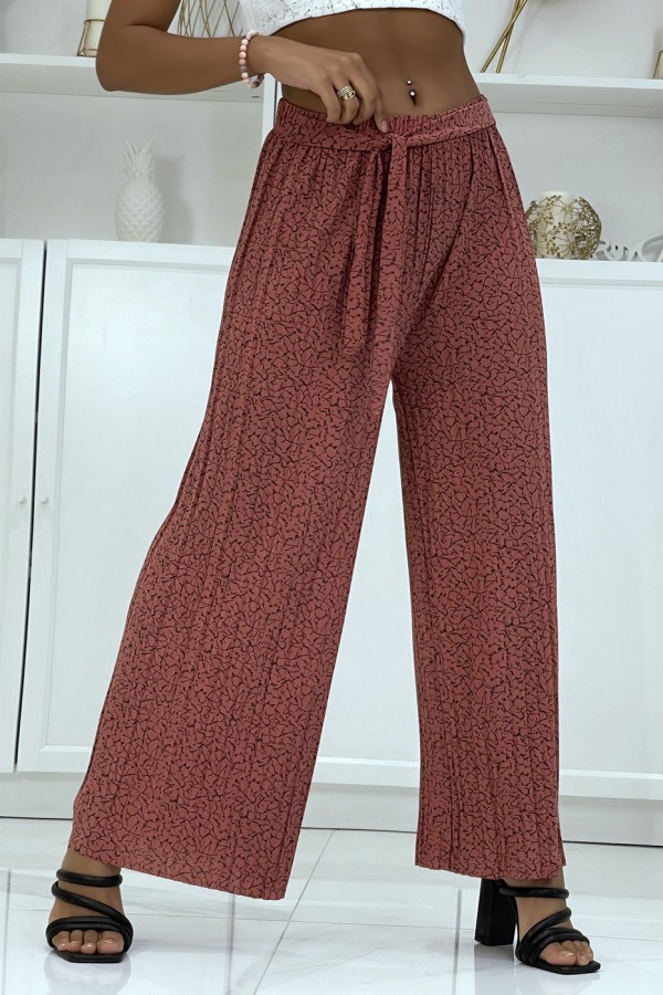 Pantalon plissé fluide corail à motif marbre - 1