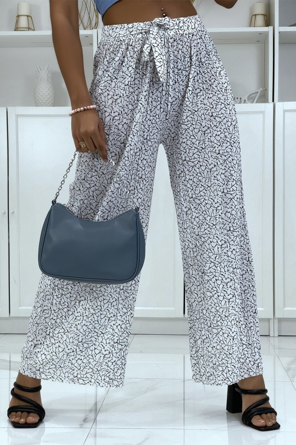 Pantalon plissé fluide blanc à motif marbre - 2