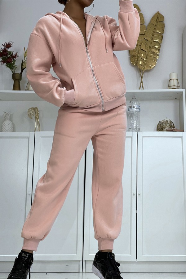 Ensemble 3 pièces doudoune sans manche rose avec sweat et jogging - 2