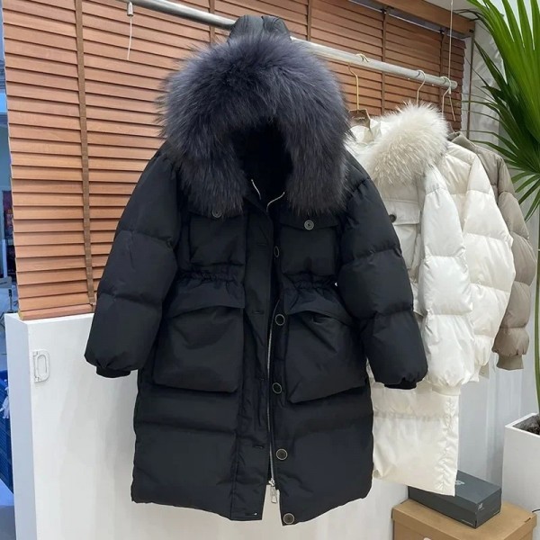 Manteau en Vraie Fourrure de Raton Laveur pour Femme, Parka à Capuche en Duvet de Canard|106,47 €|OKKO MODE