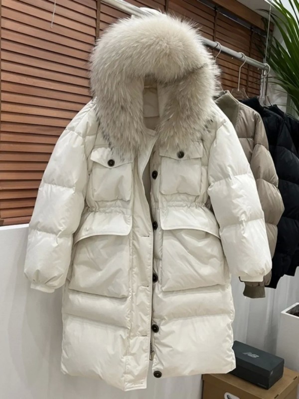 Manteau en Vraie Fourrure de Raton Laveur pour Femme, Parka à Capuche en Duvet de Canard|106,47 €|OKKO MODE