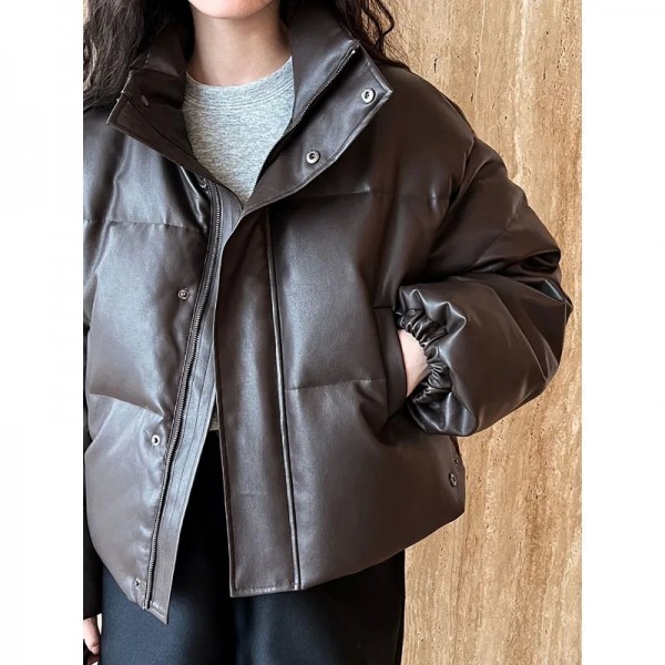 Doudoune en cuir épais pour femme, veste courte en duvet de canard.|134,67 €|OKKO MODE