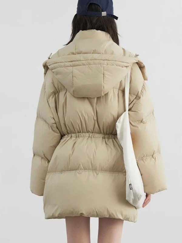 Doudoune à Capuche pour Femme, Monochromatique Bouffante à la Taille Moyen Long 90 Hiver|268,19 €|OKKO MODE