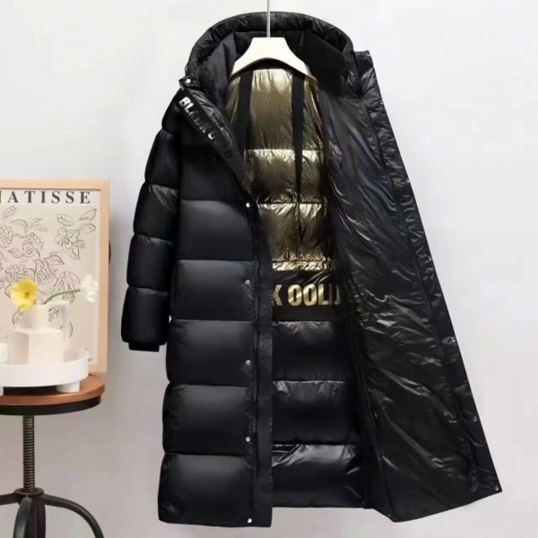 Veste en duvet quadrillé noir et or, veste longue à capuche pour couple|68,39 €|OKKO MODE