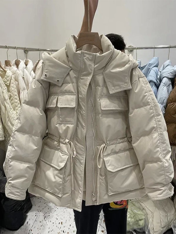 Doudoune courte à capuche pour femme, 2024 duvet de canard blanc, manteau imperméable.|46,96 €|OKKO MODE