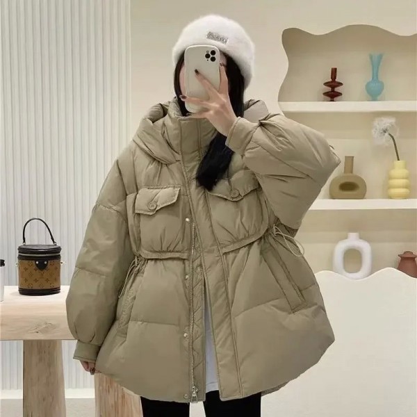 Doudoune mi-longue en duvet de canard blanc pour femme, manteau hivernal à capuche ajusté 2023|75,59 €|OKKO MODE