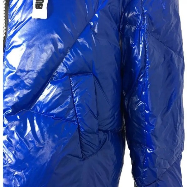 Veste d'hiver courte à capuche pour femmes en duvet bleu lumineux|329,39 €|OKKO MODE