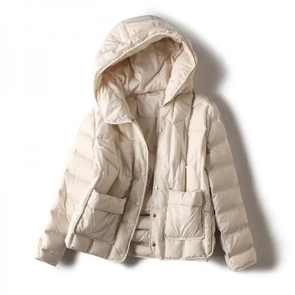 Veste à capuche en duvet de canard blanc pour femme, style coréen 2024|45,89 €|OKKO MODE