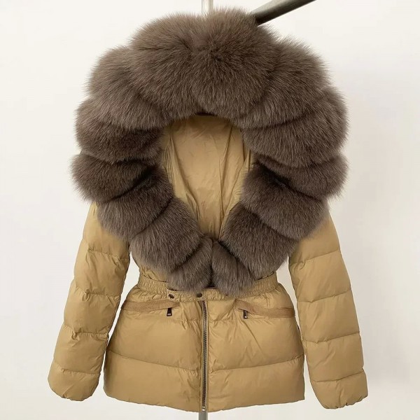 Veste à col en fourrure de raton laveur pour femme, manteau chaud avec capuche et ceinture|129,59 €|OKKO MODE