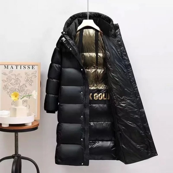 Doudoune noire longue à capuche pour femmes, vêtements d'extérieur chauds, manteau rembourré de canard, parka d'extérieur|53,99 €|OKKO MODE