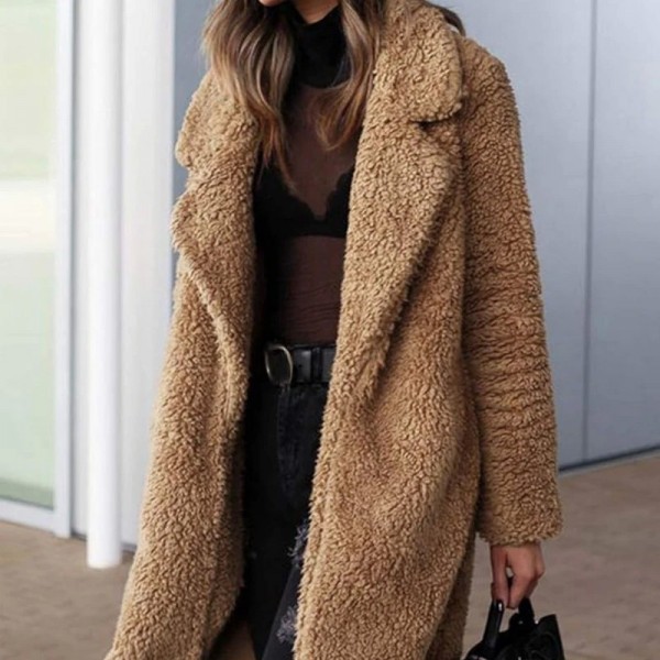 Abrigo largo de piel sintética para mujer, chaqueta invierno cálida