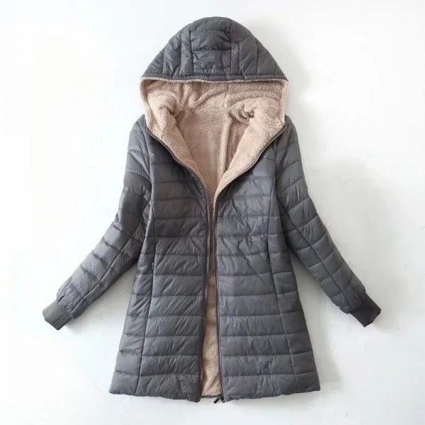 Manteau à capuche à manches longues avec poche pour femme, veste matelassurera doublée chaude, sourire flou, fermeture éclair lé|26,09 €|OKKO MODE