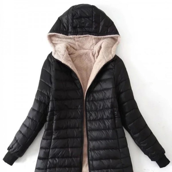 Manteau à capuche à manches longues avec poche pour femme, veste matelassurera doublée chaude, sourire flou, fermeture éclair lé|26,09 €|OKKO MODE