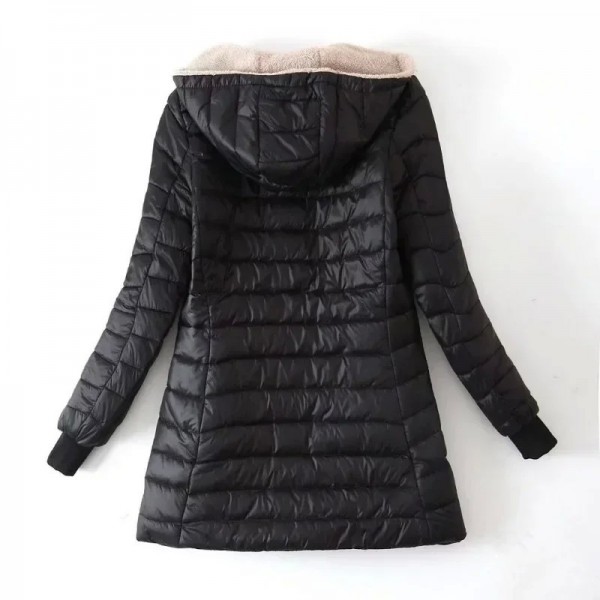 Manteau à capuche à manches longues avec poche pour femme, veste matelassurera doublée chaude, sourire flou, fermeture éclair lé|26,09 €|OKKO MODE