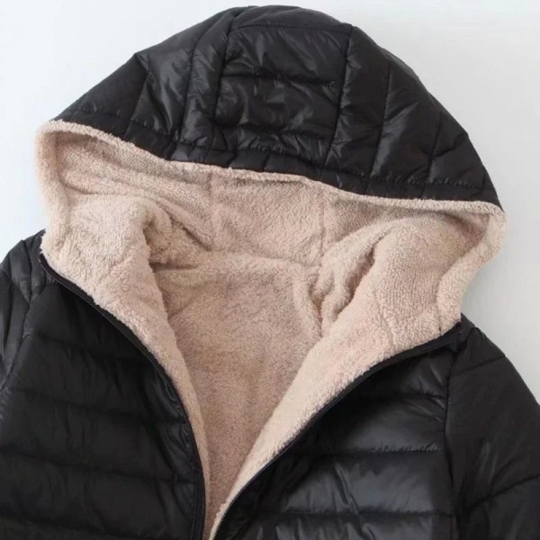 Manteau à capuche à manches longues avec poche pour femme, veste matelassurera doublée chaude, sourire flou, fermeture éclair lé|26,09 €|OKKO MODE