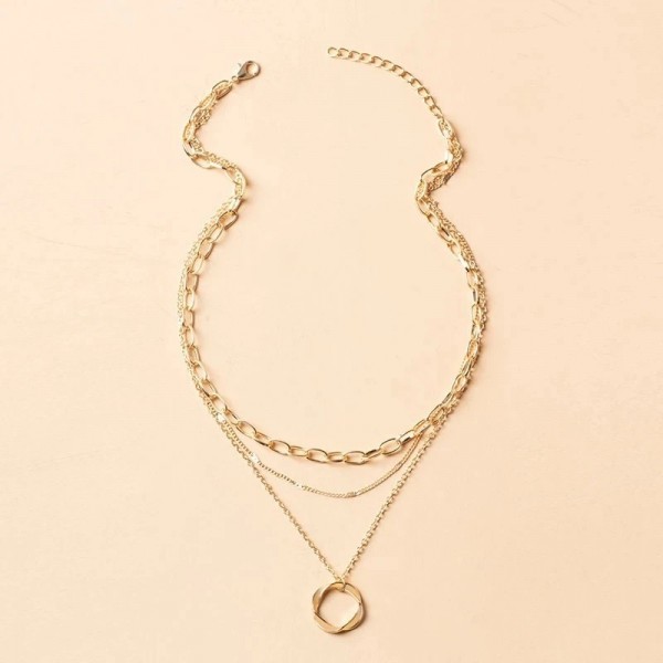 Collier multicouche pendentif rond creux femme style vintage - doré luxueux|1,79 €|OKKO MODE