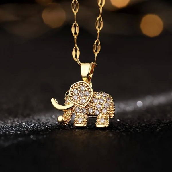 Colliers pendentif éléphant mignon pour femmes et hommes, zircone cubique or cuivre métal polyvalent boucles d'oreilles|2,00 €|OKKO MODE