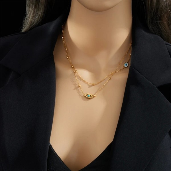 Collier Double Œil en Acier Inoxydable pour Femme, Design Carillon|2,00 €|OKKO MODE