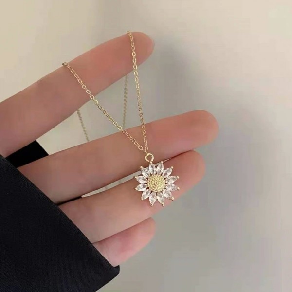 Collier en acier inoxydable avec pendentif tournesol pour femme, bijou élégant et Sexy en Zircon, couleur or|2,00 €|OKKO MODE