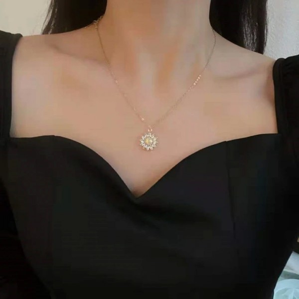 Collier en acier inoxydable avec pendentif tournesol pour femme, bijou élégant et Sexy en Zircon, couleur or|2,00 €|OKKO MODE