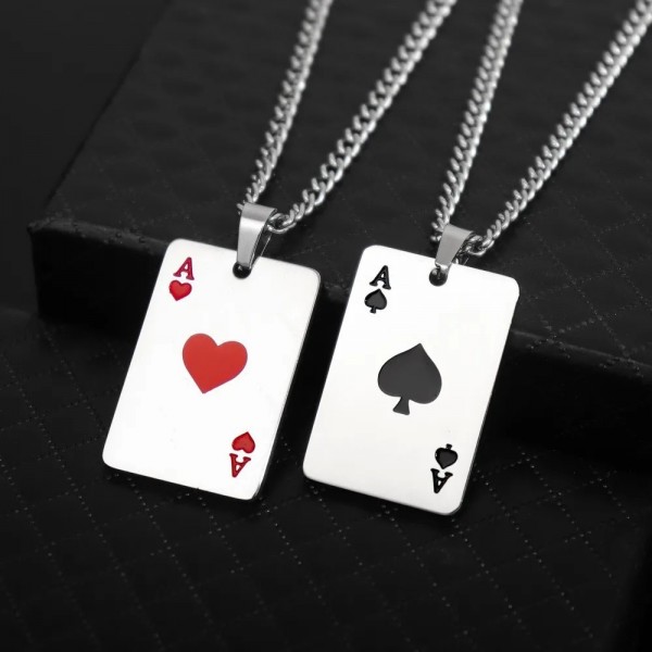 Pendentif de Poker en Acier Inoxydable, A de Coeurs et Pique|1,79 €|OKKO MODE