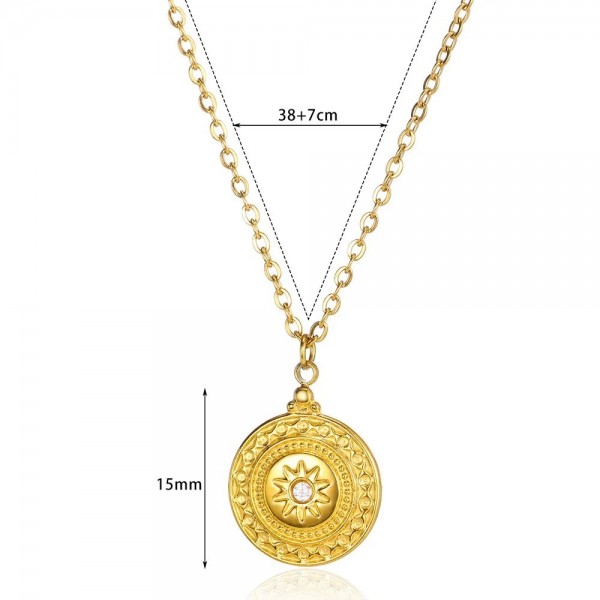 Collier pendentif rond soleil pour femme en acier inoxydable étanche|1,79 €|OKKO MODE