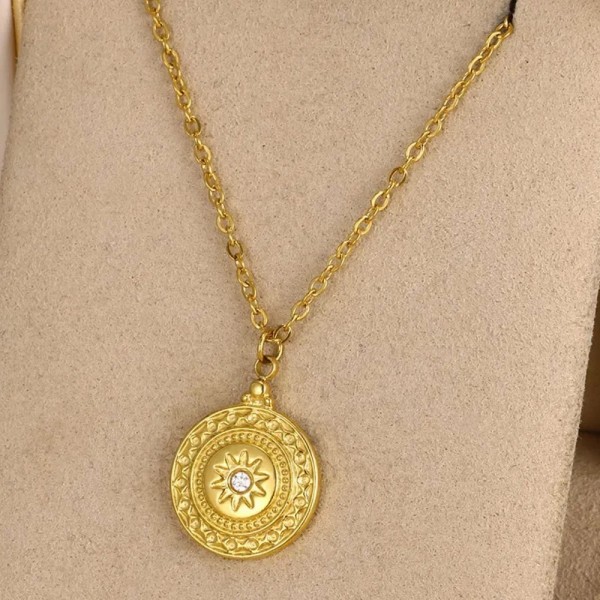 Collier pendentif rond soleil pour femme en acier inoxydable étanche|1,79 €|OKKO MODE