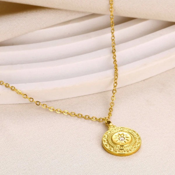 Collier pendentif rond soleil pour femme en acier inoxydable étanche|1,79 €|OKKO MODE