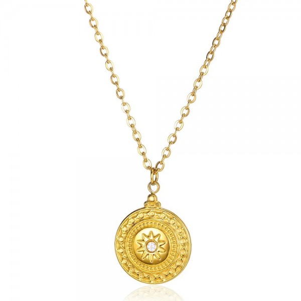 Collier pendentif rond soleil pour femme en acier inoxydable étanche|1,79 €|OKKO MODE