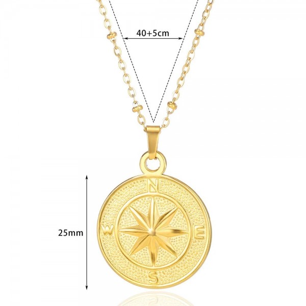 Collier pendentif étoile en acier inoxydable pour hommes et femmes, boussole plaquée or|2,69 €|OKKO MODE