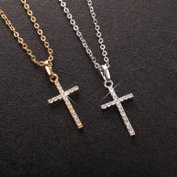 Collier pendentif croix en cristal pour hommes et femmes, bijoux or noir document mode féminine|1,79 €|OKKO MODE