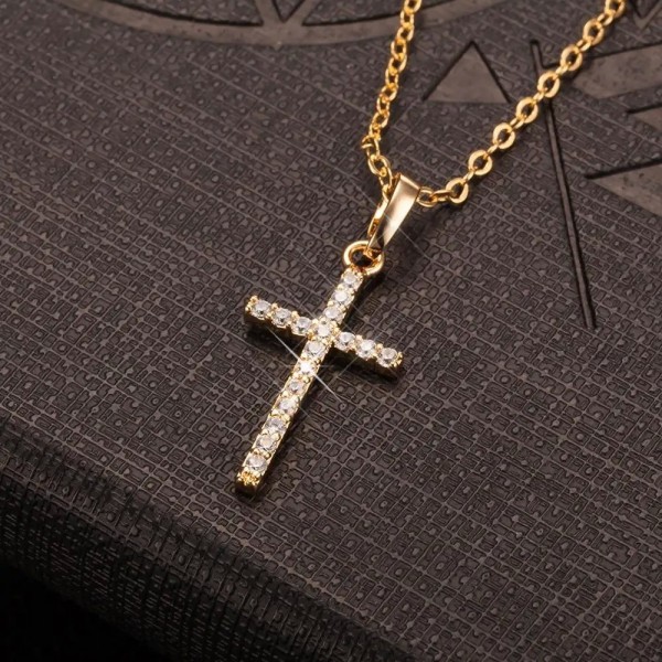 Collier pendentif croix en cristal pour hommes et femmes, bijoux or noir document mode féminine|1,79 €|OKKO MODE