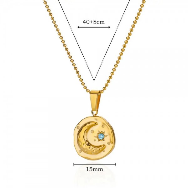 Collier pendentif lune pour femme, breloque ronde en acier inoxydable étanche|2,00 €|OKKO MODE